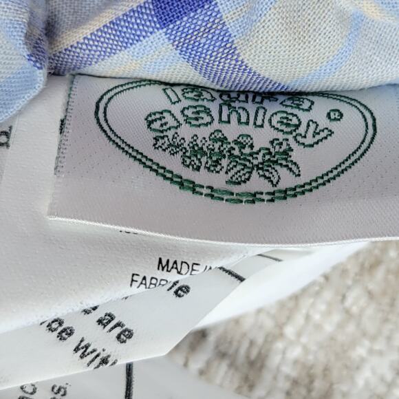 VTG Laura Ashley Emilie Pillow 16" Square Blue Cream Plaid Ruffle Trim Cotton - Picture 3 of 16